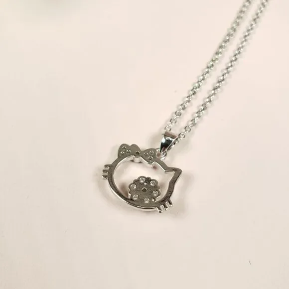 Brand New Silver Rhinestone Hello Kitty Necklace - Picture 2 of 7